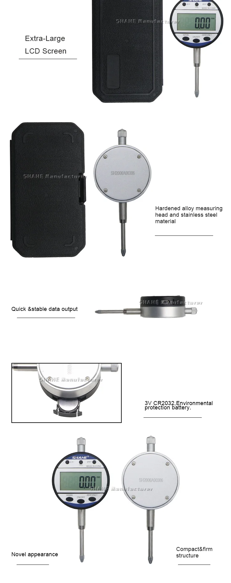 Shahe neuer Typ Anzeige 0-100/12.7mm 25,4mm digitale Messuhr Präzisions messwerk zeuge digitale Messuhr – Detail 4