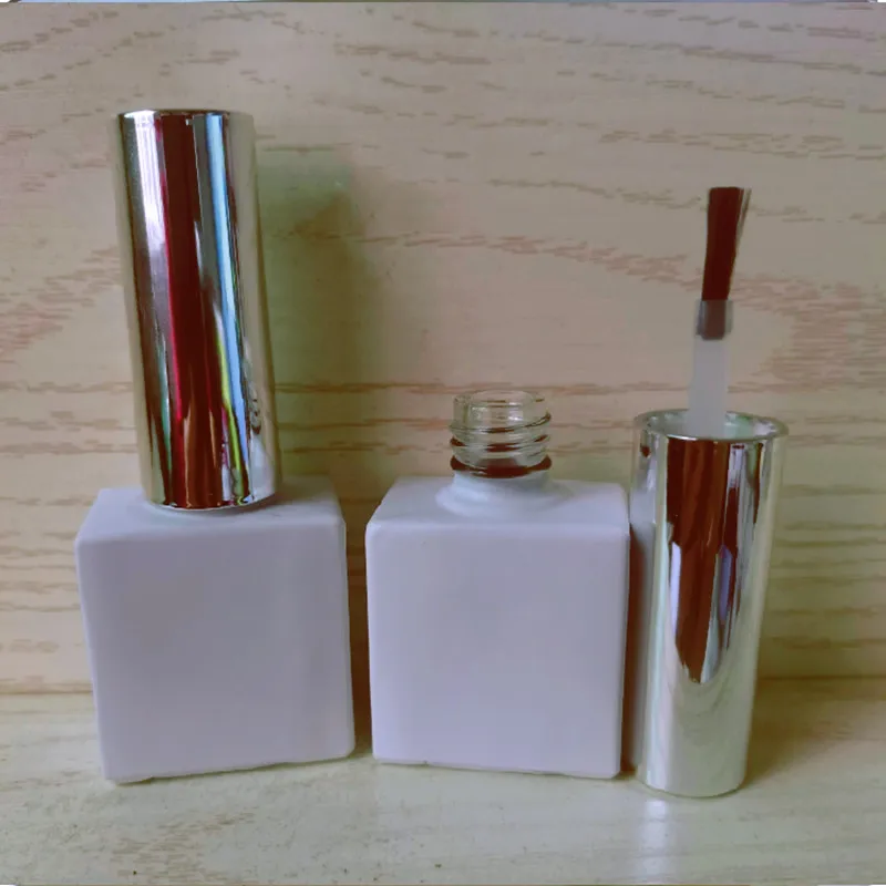 Wholesale10/15ml Nail Polish Bottles Nail Gel Contaiers Glass Nail Gel Packing With Brush Bar White square Nail Bottle SilverLid