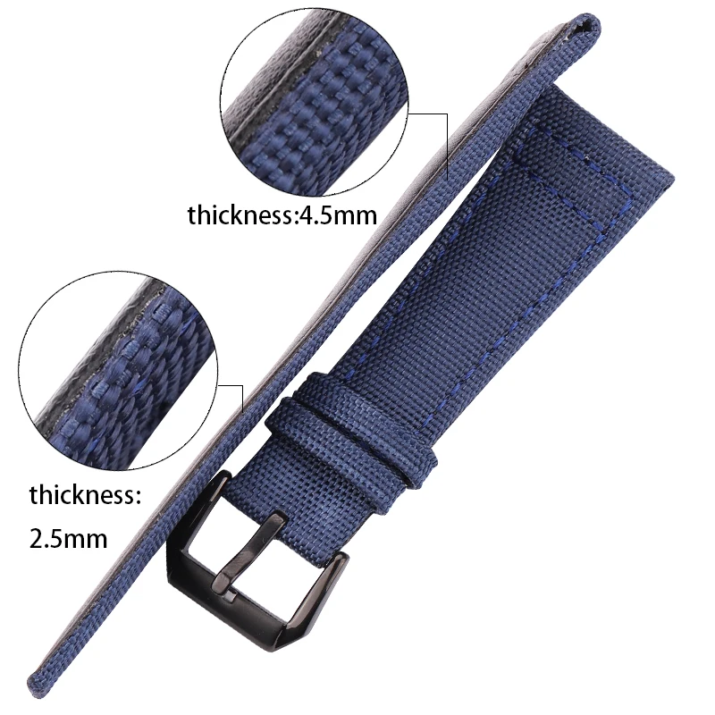 Canvas Nylon & Genuine Leather Watchband 20mm 21 22mm Pin Buckle Black Green Blue Unisex Watch Strap