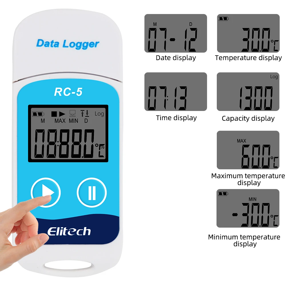 Imagem -04 - Usb Temperatura Registrador de Dados de Alta Precisão Datalogger Recorder 32000 Ponto de Leitura Gravador de Temperatura 10 Peças Lote Rc5