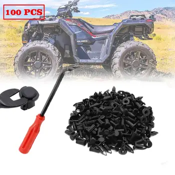 100 x UTV ATV 플라스틱 펜더 클립 바디 리벳, 패스너 리무버 포함, 폴라리스 프레데터 레인저 RZR 스크램블러 스포츠맨용