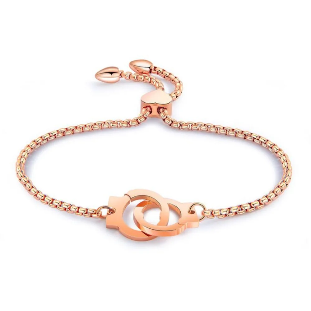 LAN PALACE Fashion titanium steel rose gold handcuffs bracelet can be smoked pull string of pearls for women free shipping