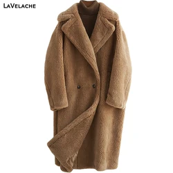 LaVelache Real Fur Coat Wool Jacket Women Autumn Winter Thick Warm Soft Fleece Jacket Pocket Outerwear Overcoat Bear Teddy