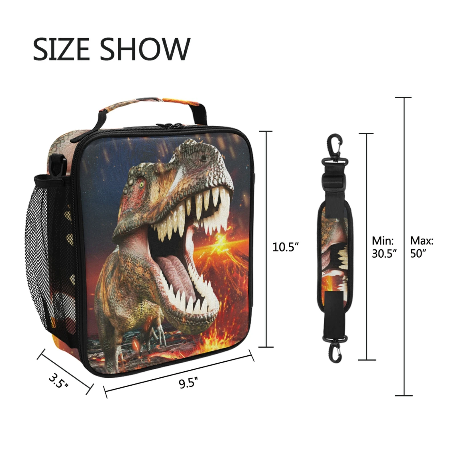 Bolsa de Picnic con estampado de dinosaurio para mujer, fiambrera portátil con aislamiento térmico, impermeable, con cremallera, organizador para estudiantes