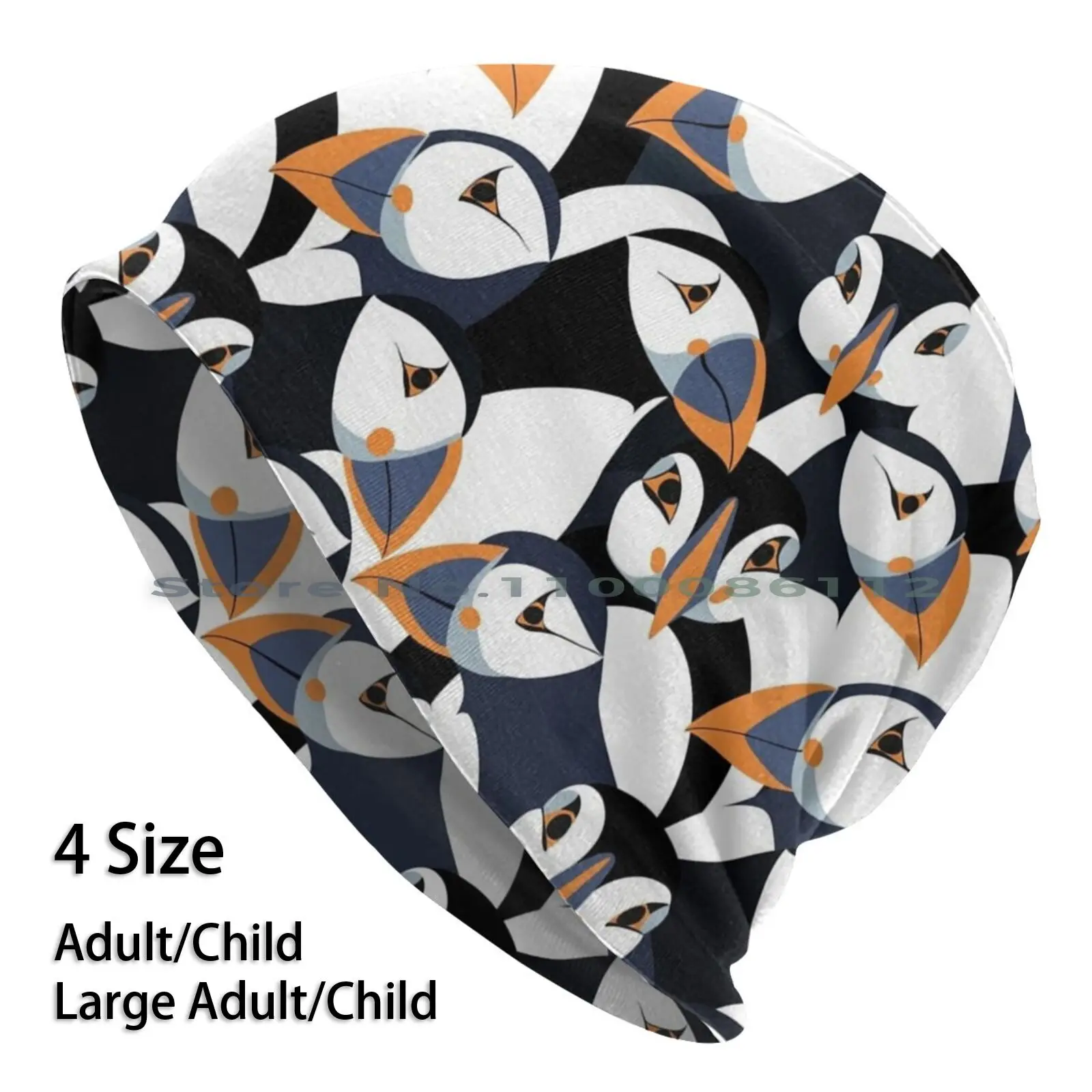 Puffins With Orange Beaks Beanies Knit Hat Cute Happy Puffling Nature North Vector Orange Wildlife Pattern Snow Zoo Alaska