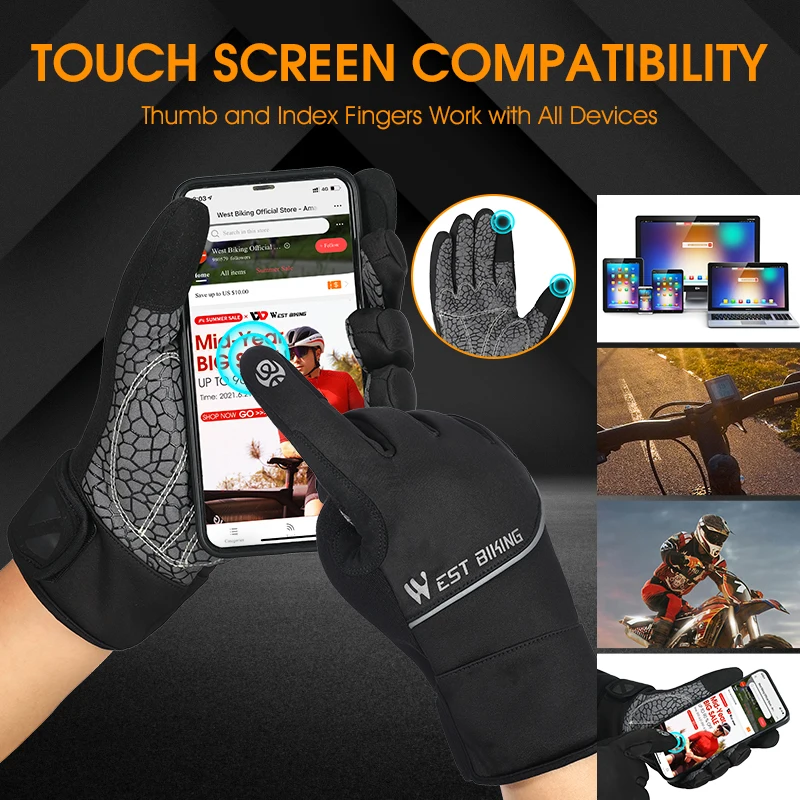 WEST BIKING Winter Bike Gloves Thicken Warm Touch Screen Men Women Cycling Gloves Sport Running Ski MTB Bike Motorcycle Gloves