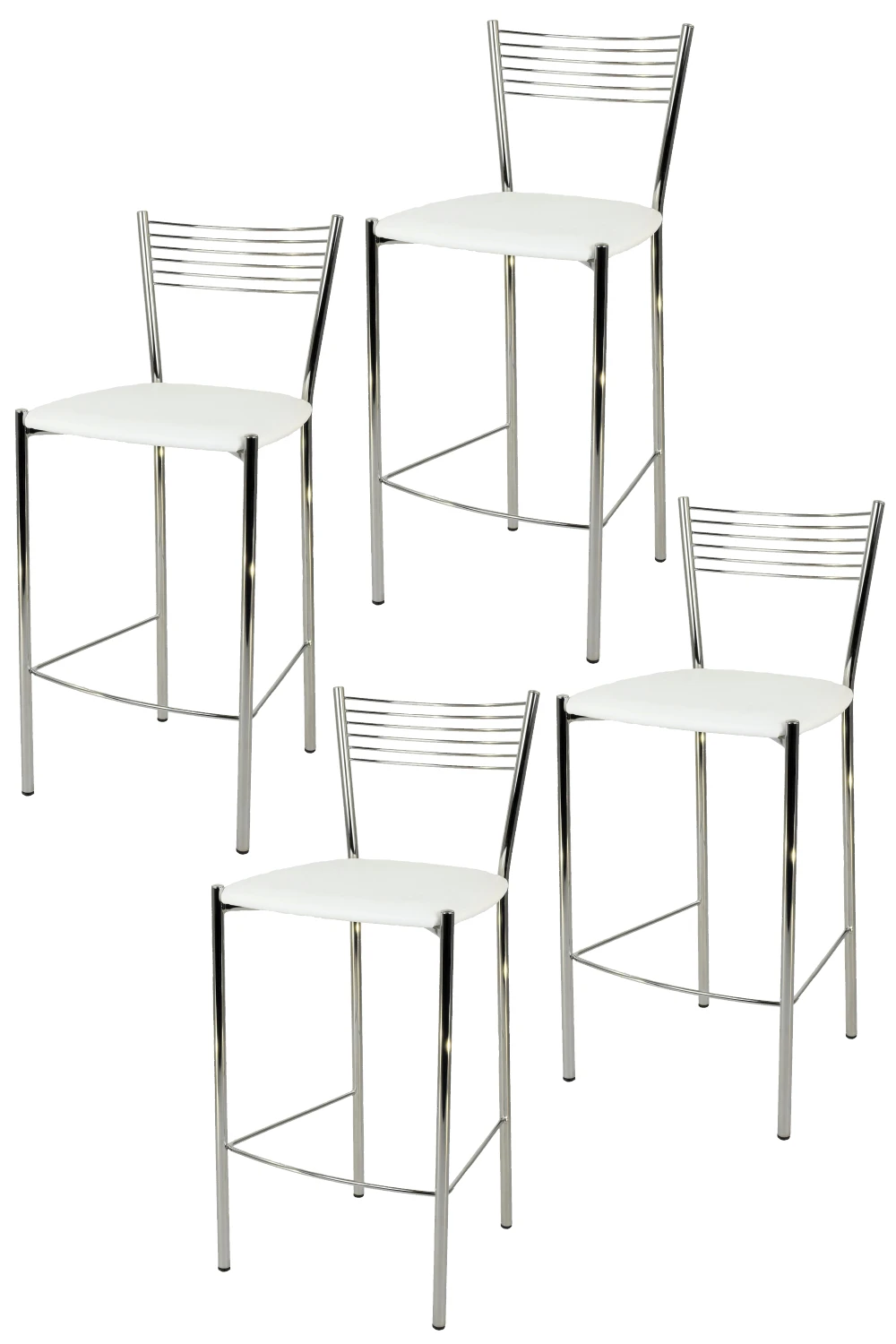 Tommychairs - Set 4 high Elegance for kitchen and bar stools, structure steel chrome plated and imitation leather upholstered seat White