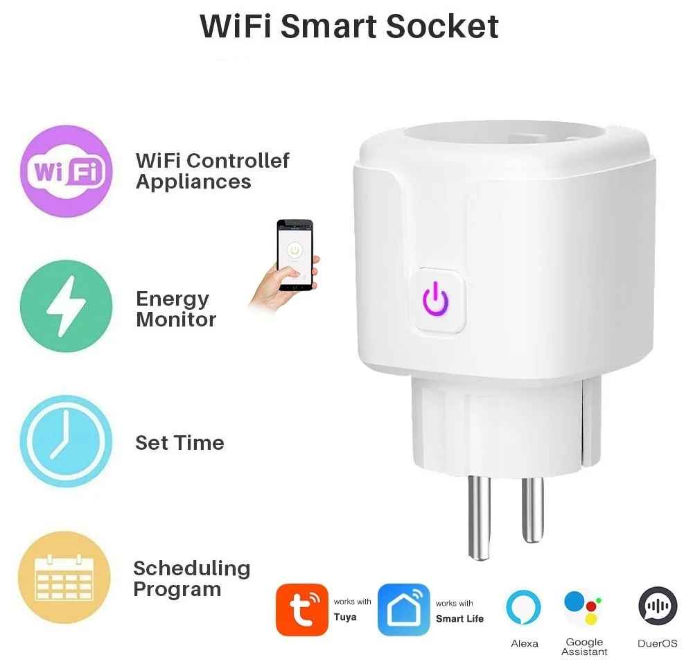 قابس الطاقة الذكي Wifi ، الاتحاد الأوروبي ، المنزل الذكي ، مقبس لاسلكي ، يعمل مع Alexa و Google Home