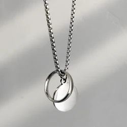 Stainless Steel Coin Round Hoop Pendant Necklace for Women Men Fashion Casual Hip Hop Neck Chain and Necklace Pendant Jewelry