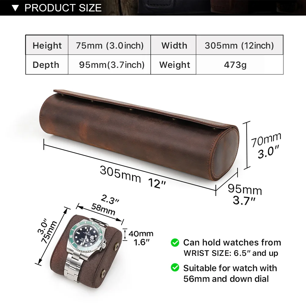 Luxury 4 Slots Watch Roll Travel Case Chic Vintage Genuine Leather Display Watch Storage Box with Slid in Out Watch Organizers