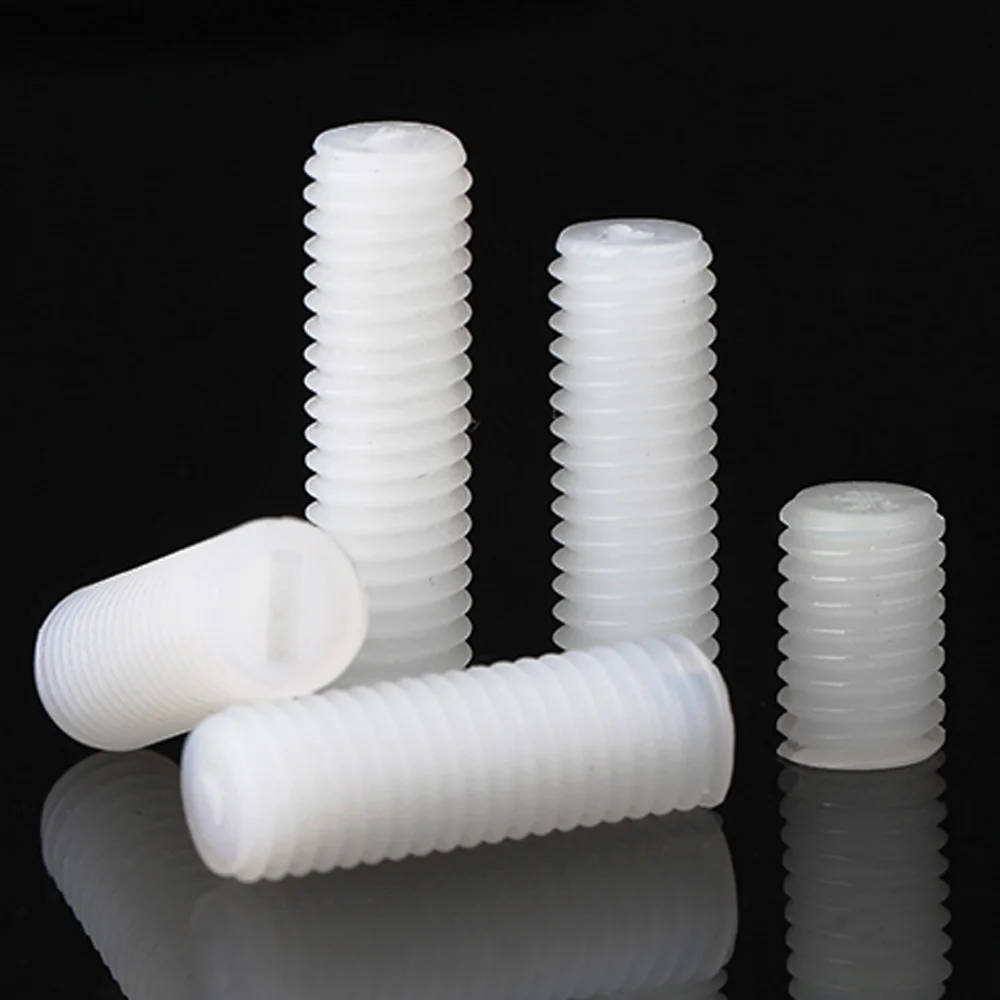 10/50x M3 M4 M5 M6 M8 Metric Thread White Nylon Plastic Insulated Slotted Flat Point End No Head Headless Grub Bolt Set Screw 40