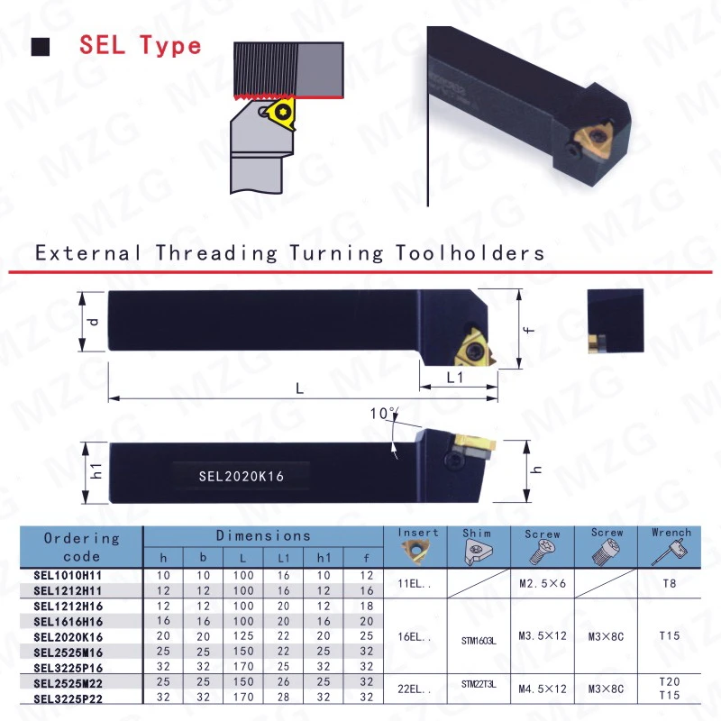 MOSASK SEL Metal Turning Cutter Threaded Shank SEL 12MM 16MM 20MM  25MM 32MM Thread Inserts CNC Lathe Threading Tools Holders