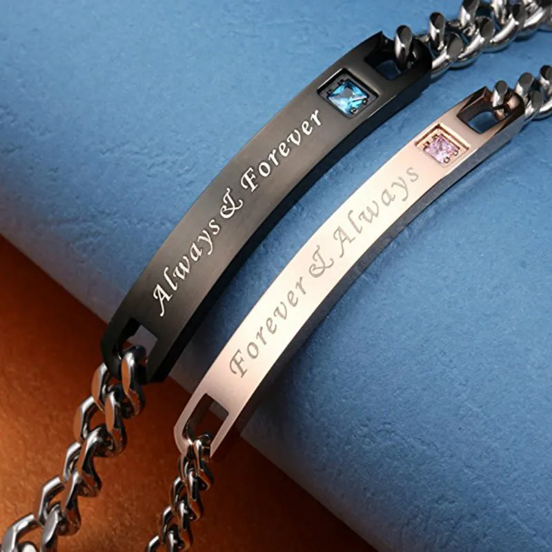 Bracelet For Couples Letters Always Forever Stainless Steel Relationship Matching Promise Couples Bracelets Set for Husband Wife