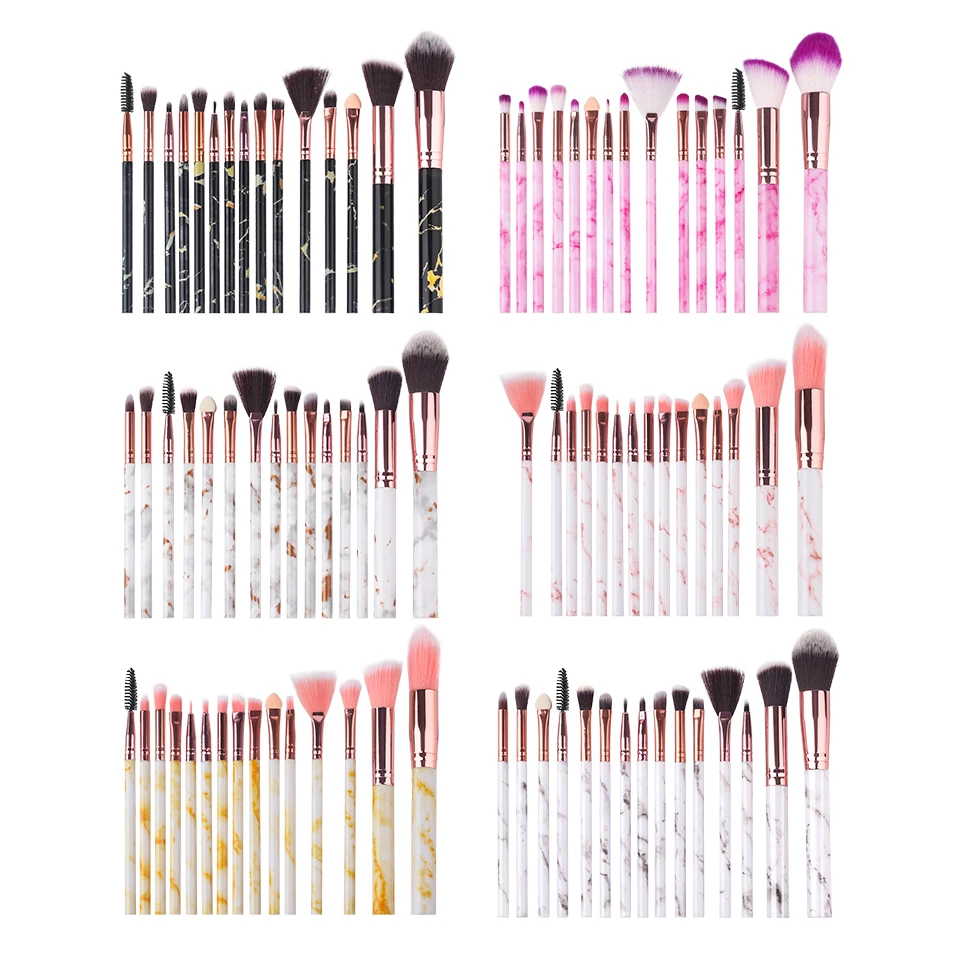 THINKSHOW 15Pcs Marble brush Set Cosmetic Powder Eye Shadow Foundation Blush Blending Beauty Make Up Tools