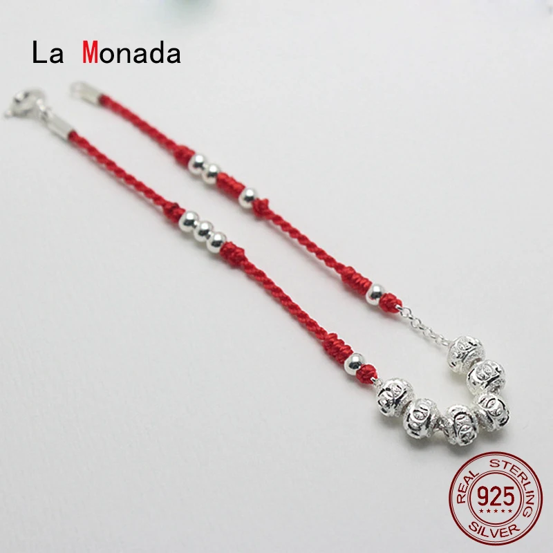 La Monada Six Lucky Bead Red Thread For Hand 925 Sterling Silver Bracelet Red Thread String Rope Bracelets For Women Silver 925