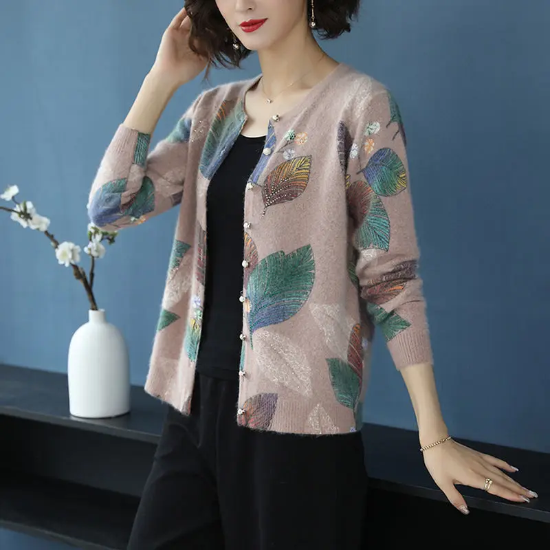 Woman Sweaters Cardigan Spring Autumn Printing Small Cardigan Women\'s Sweater Printing Coat Sweater Loose Sueters De Mujer