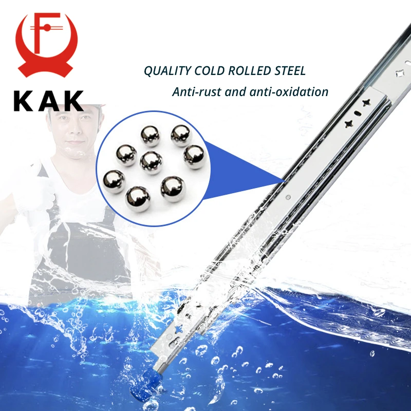 Imagem -02 - Kak Corredores de Gaveta com Fechadura Corrediça de 10 a 50 Polegadas com Rolamento de Esferas Três Dobras Extensão Completa Trilho Resistente Deslize de Gaveta Hardware
