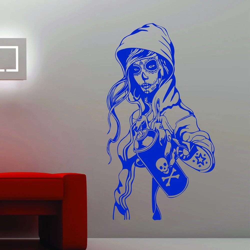 Tattoo Girl Wall Decal Candy Sugar Skull Graffiti Girl Tattoo Decor  Wall Sticker Rockabilly Mexican Day of the Dead Art C927