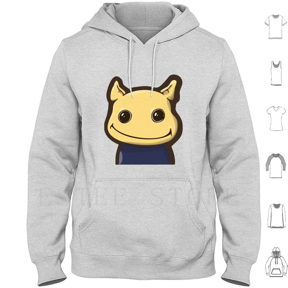 Grosse tête, gros sourire, grands yeux sweats à capuche Chatterfox mignon drôle idée chaud amusant joie Bliss vecteur dessiné à la main bleu foncé