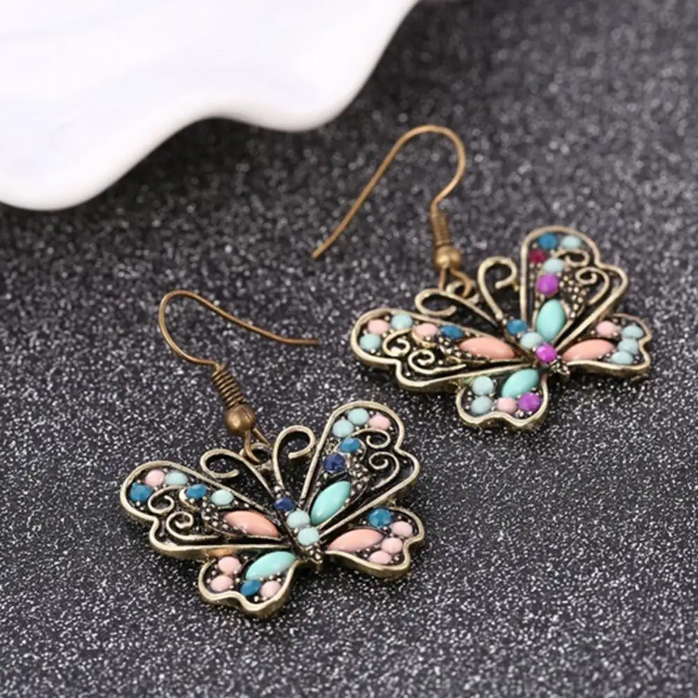 Bohemian Women Butterfly Dragonfly Rhinestone Charm Hook Earrings Jewelry Gift