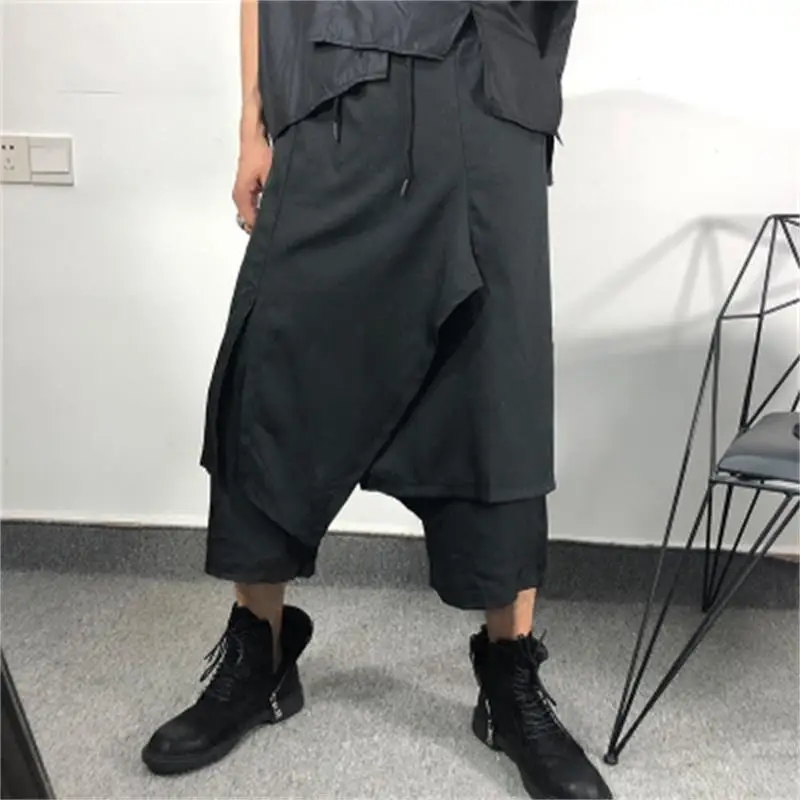 

Men's Trouser Skirt Spring And Summer New Korean Hair Stylist Personality Irregular Casual Large Size Seven Minutes Pants