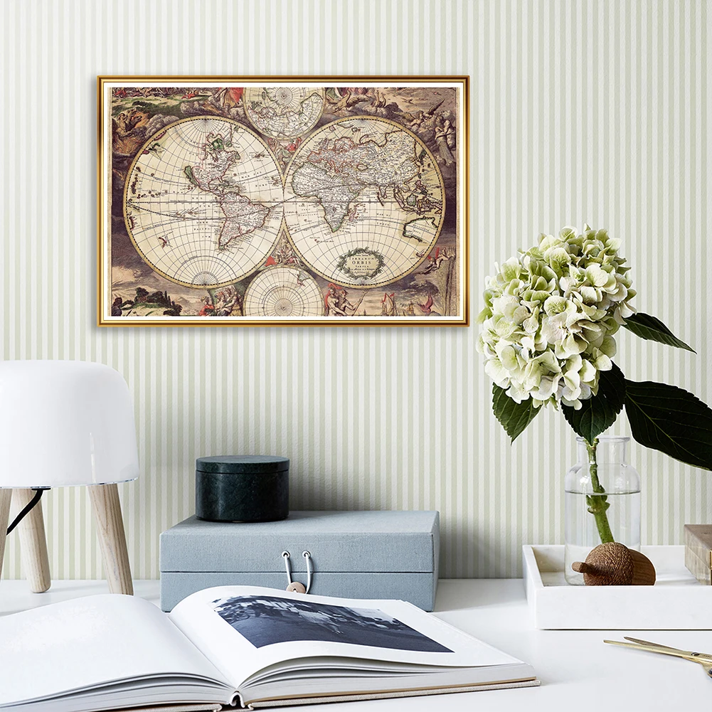 3*2 Feet The World Map Retro Decorative Canvas Painting Medieval Latin Wall Art Poster Living Room Home Decor School Supplies