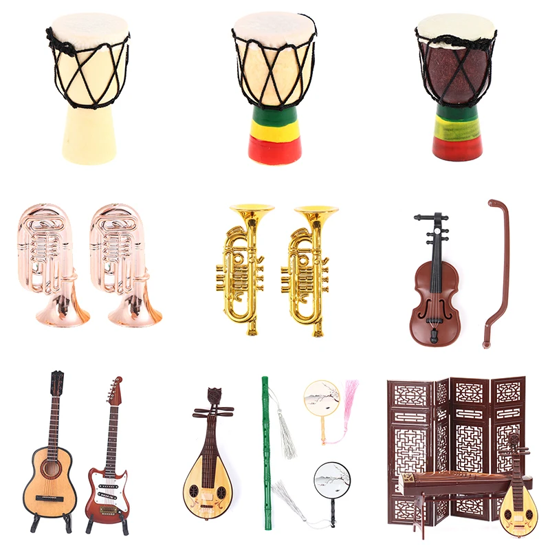 Mini Electric Guitar Model Miniature Decoration dollhouse drum violin saxophone Doll Musical Instrument for Doll Accessories