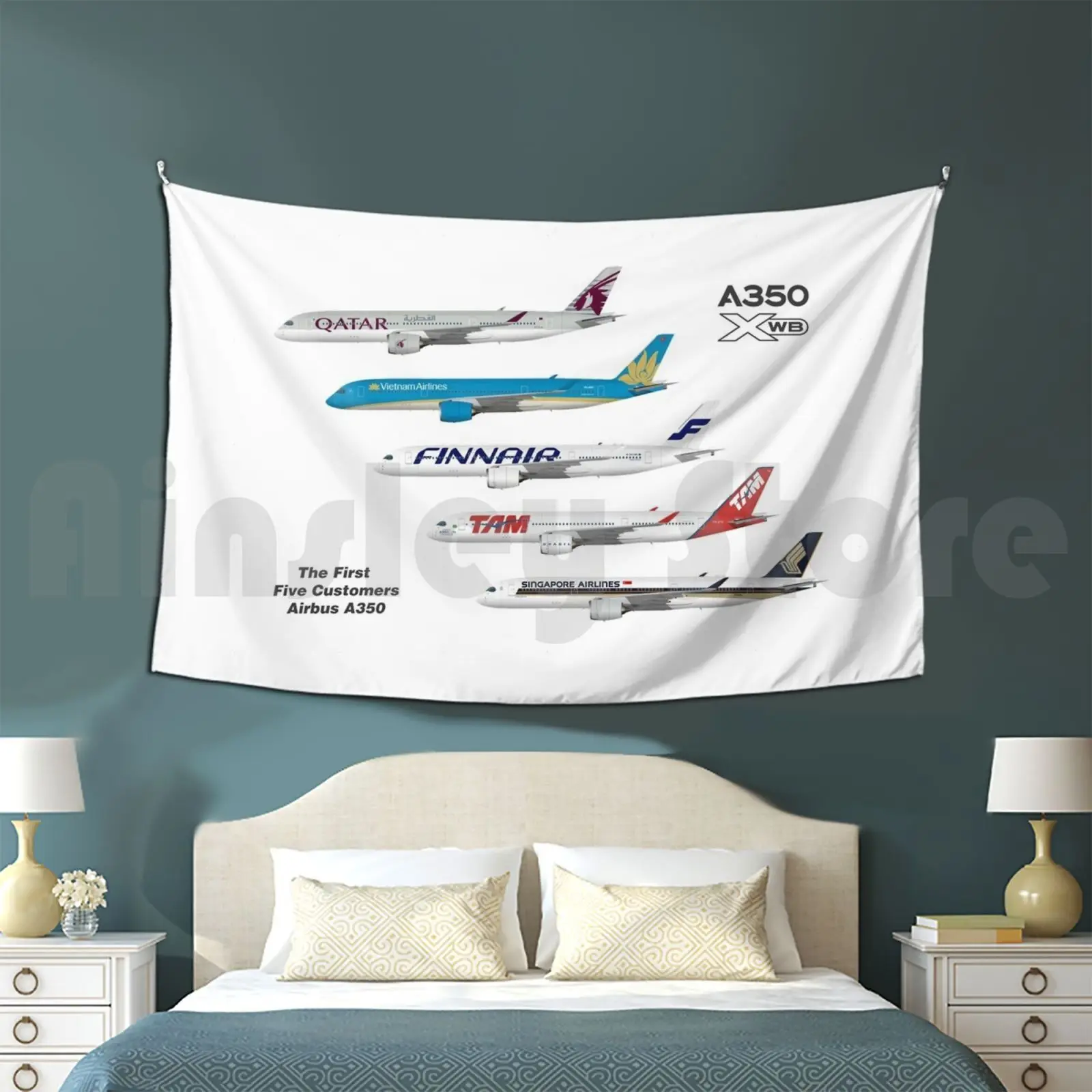 Airbus A350 First Five Customers Illustration Tapestry Living Room Bedroom Airbus A350 A350 Airbus A350 Airbus A350 900