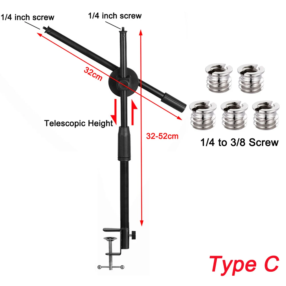 Microphone Stand Mic Stand Desk Microphone Bracket Phone Tripod Boom Arm Adjustable 3/8 Inch Screw Live Equipment