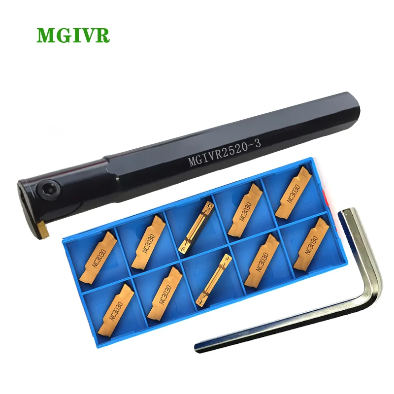 1PC MGIVR2520 1.5mm 2mm 3mm 4mm 내경 슬롯 공구 홀더 + 10pcs 카바이드 인서트 MGMN200 MGMN300 MGMN400 그루 빙 인서트