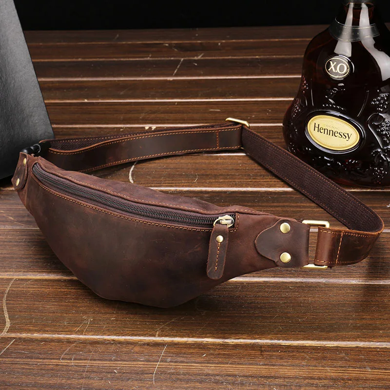 Waist Bag Men Genuine Leather Fanny Pack Male Belt Bag Luxury Waist Back Packs Travel Sling Chest Phone Pouch Cross Body Bum Bag