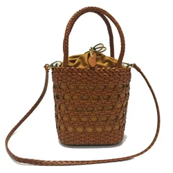 Women's bag new 2024 messenger shoulder bag Cowhide hollow woven bag summer bucket Casual Inner Fabric Shopping Bag