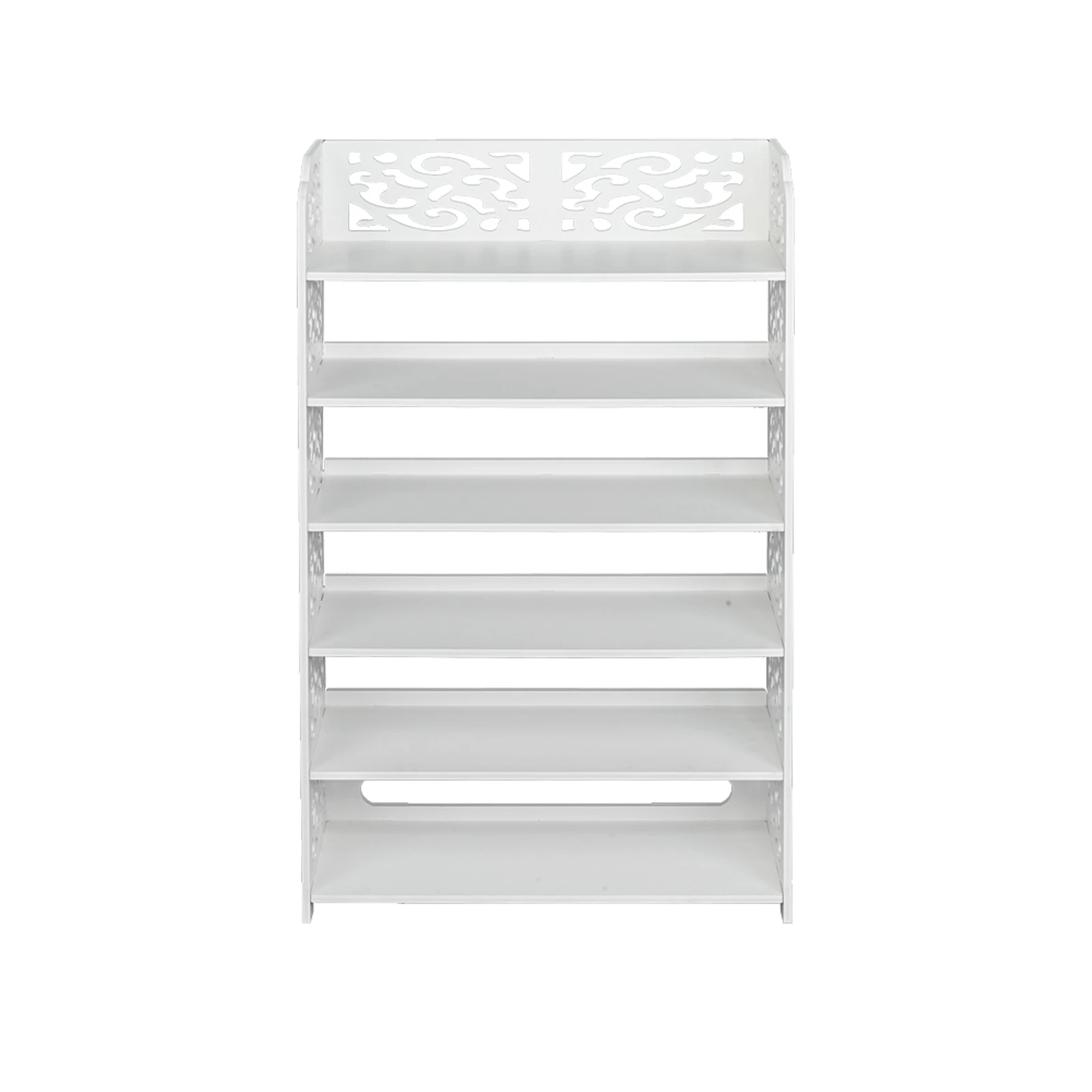 

Wood-plastic Board Six Tiers Carved Shoe Rack White B for Entryway Living Room Hallway Shoes Organizer