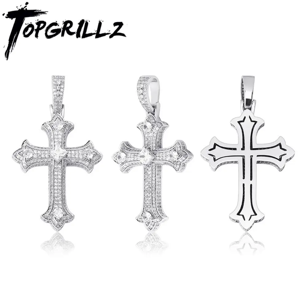 

TOPGRILLZ 2020 New Cross Pendant Iced Out Necklace Full Micro Pave Cubic Zirconia Pendant Hip Hop Fashion Jewelry Gift For Men