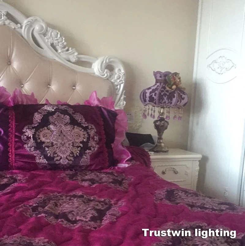Classic crystal table lamp light fabric vintage retro European palace style bedroom table lamp light for bedside living bed room
