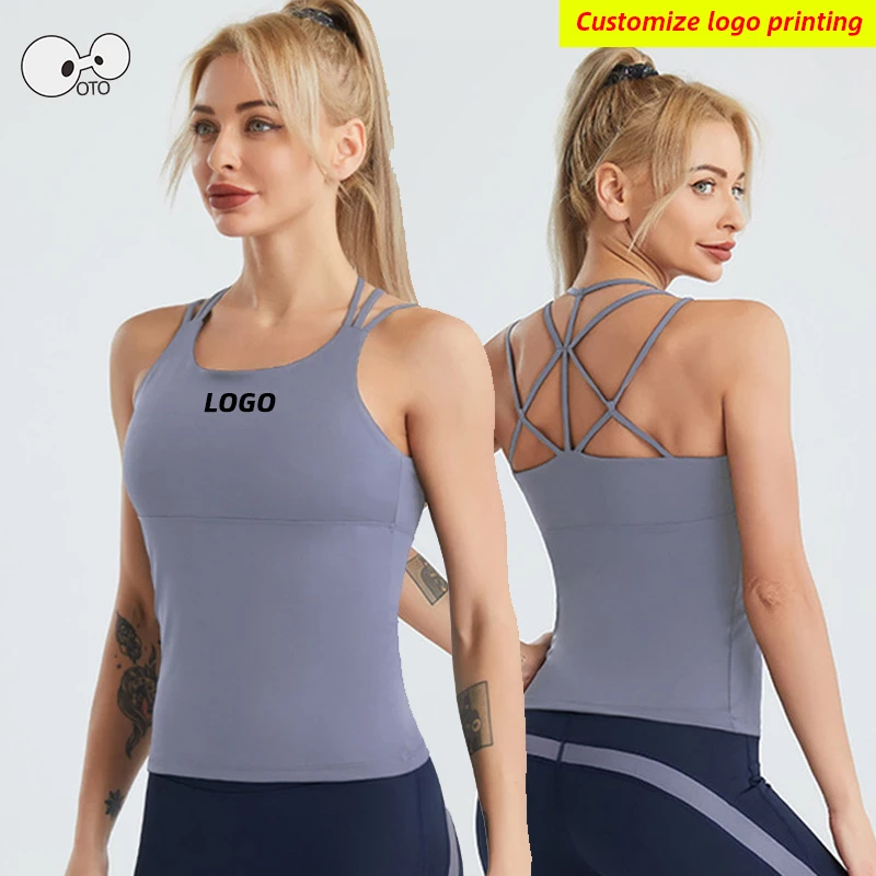 Tùy Chỉnh LOGO Đa Dây Chéo Lưng Tập Yoga Áo Vest Nữ Push Up Không Tay Chạy Áo Tập Gym Tập Thể Dục Đào Tạo Áo Ngực Thể Thao Xe Tăng hàng Đầu