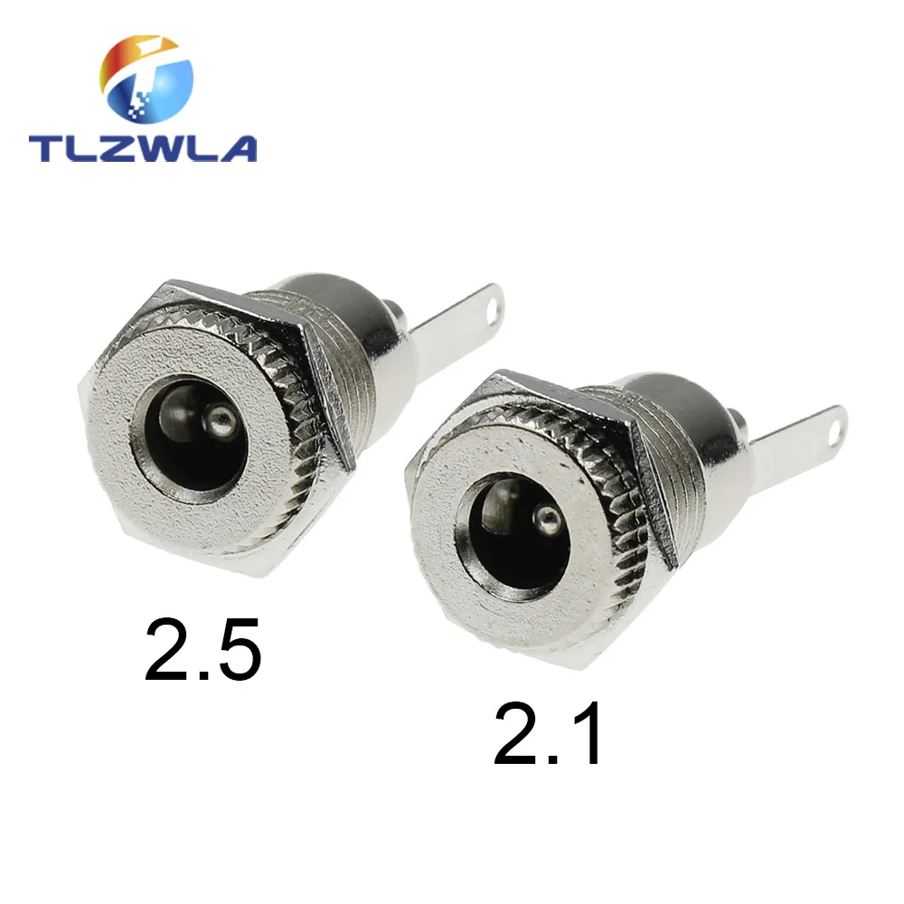 5PCS/LOT DC099 5.5 mm x 2.1mm DC Power Jack Socket Female Panel Mount Connector Metal DC-099 Open Hole 11MM 5.5*2.1 5.5*2.5