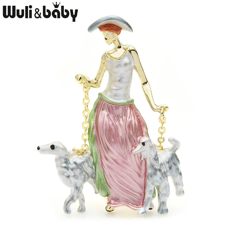 Wuli&baby New Lady Two Dogs Brooches Women Alloy 2-colors Enamel Figure Animal Brooch Pins New Year Gifts