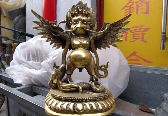 

wholesale factory 12"Tibet Refined Brass Copper Garuda Dapeng Bird God Buddha Statue