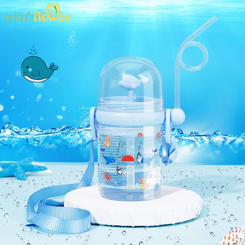 

250ML Whale Sprays Water Bottle For Children Play Learn Feeding Juice Milk Anti-Fall Cartoon Outdoor Kettle Kids Cups With Straw