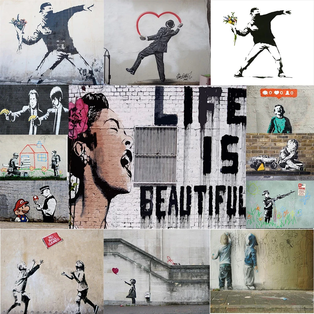 

Classic Graffiti By Banksy Art and Calligraphy Canvas Paintings Posters and Prints wall pictures for living room Home decoration