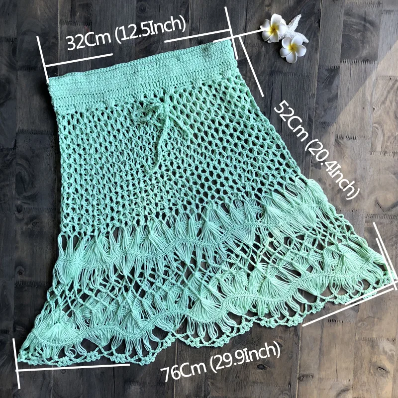 Handmade Crochet Boho Cotton Knitted Mini Skirts Women Summer High Waist Beach Hollow Out Mini Skirt Cool