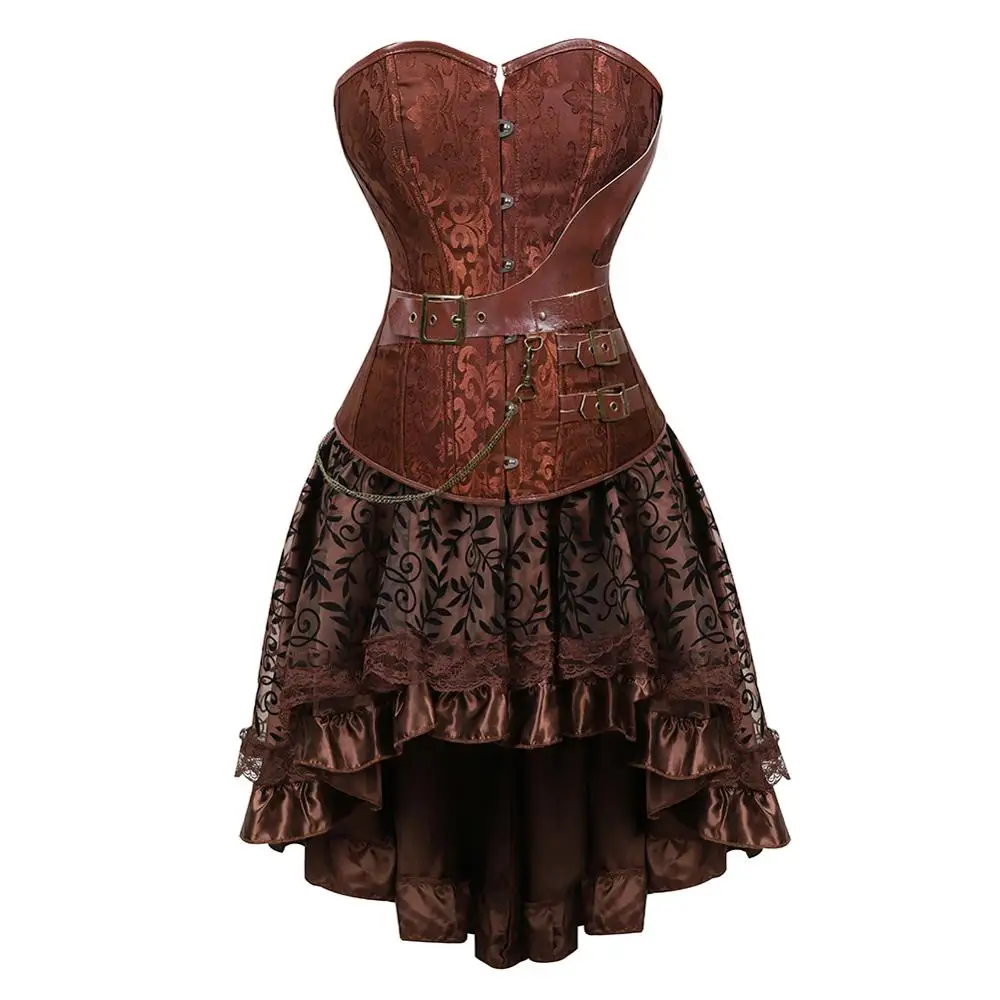 Gothic Steampunk Corsets Skirt Plus Size Halloween Steampunk Clothing for Women Steampunk Corset Dress Black Brown