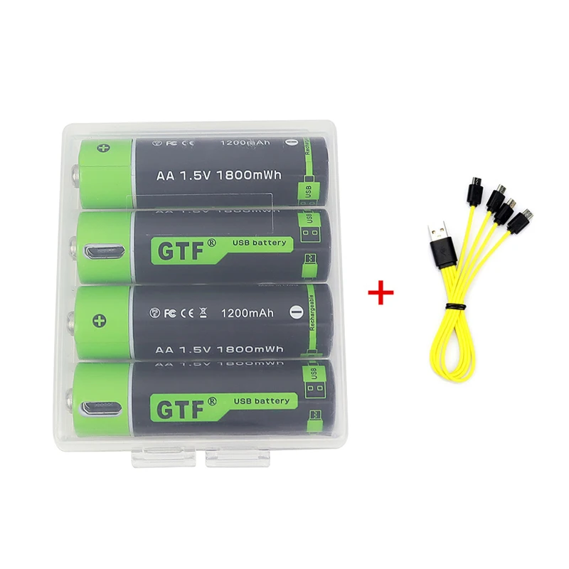 

GTF NEW 1.5V USB AA Battery 1800mwh 1200mah 100% capacity li-polymer USB Micro cable charger rechargeable battery