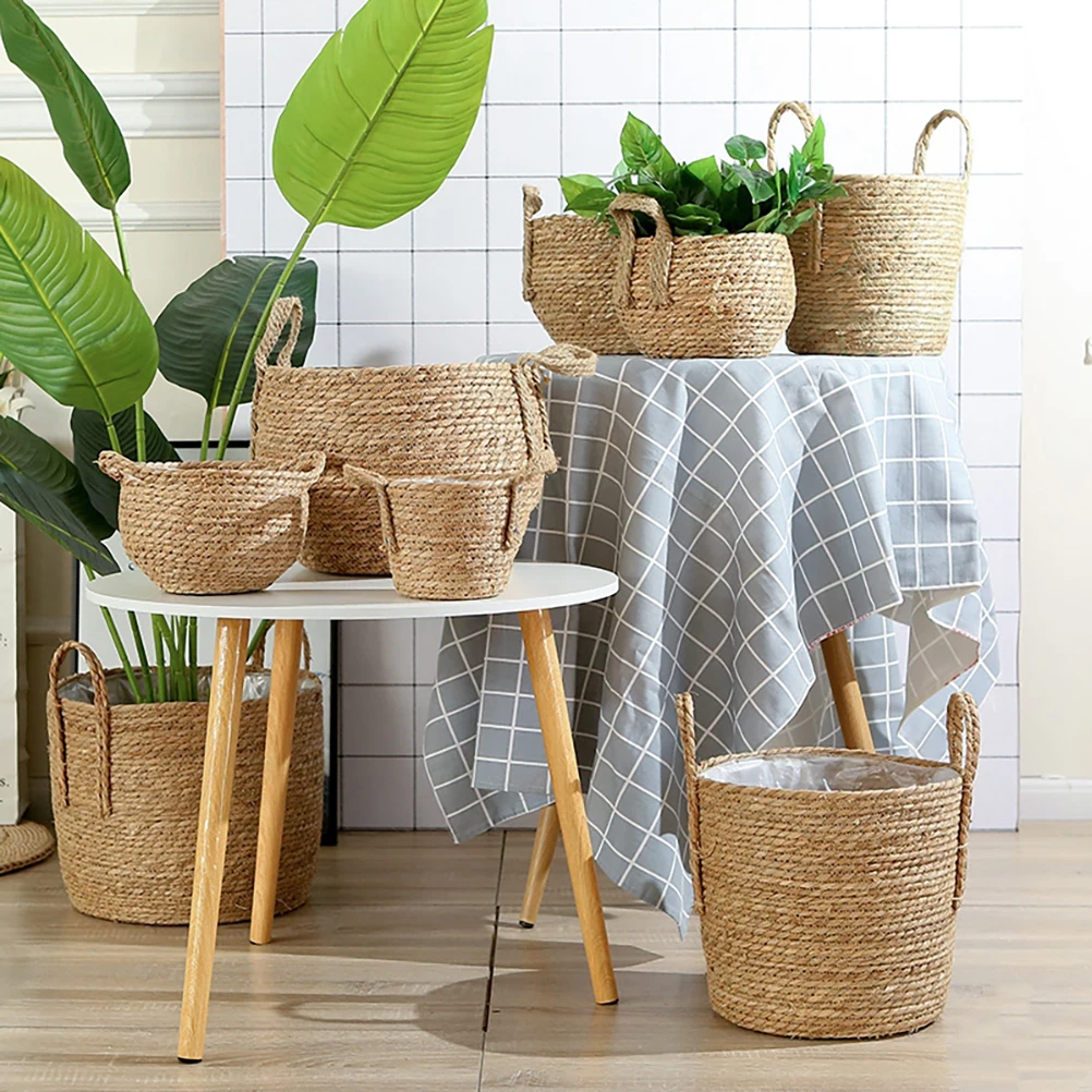 Basket Woven Flower Plant Planter Storage Pot Vase Seagrass Rattan Straw Baskets Flowerpot Wicker Rope Holder Pots Rustic Floor