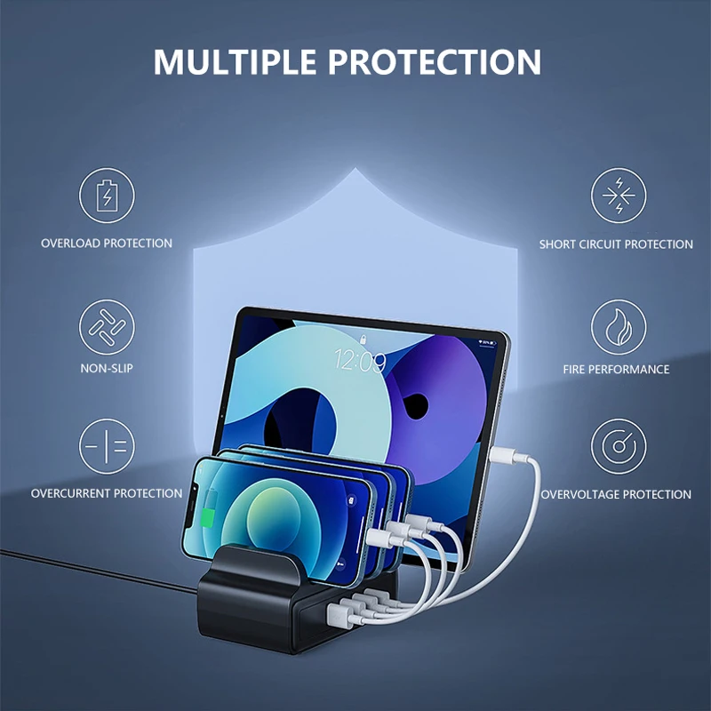 ORICO 4 منافذ USB شاحن محطة شحن لرسو السفن مع حامل 12 واط 5 فولت 2.4A شحن كابل USB مجاني آيفون سامسونج Xiaomi