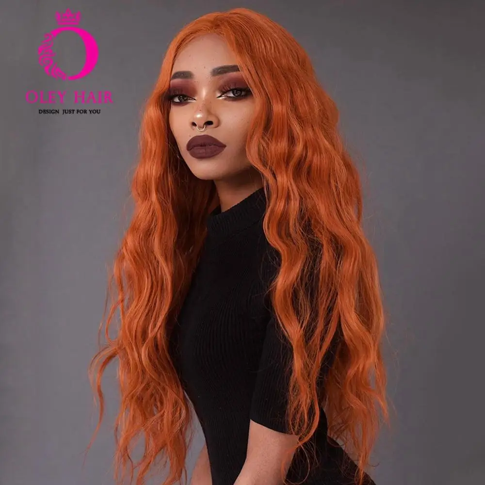 Deep Wave Ginger Wig Synthetic Lace Front Wig Glueless Heat Resistant Orange Wig High Density Long Cosplay Wigs For Black Women