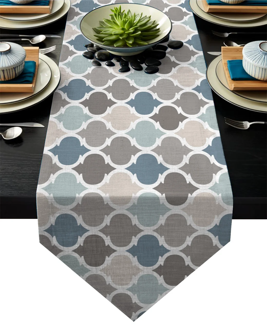 

Table Runners Modern Indigo Gray Morocco Pattern Table Runner Christmas Decorations for Home Table