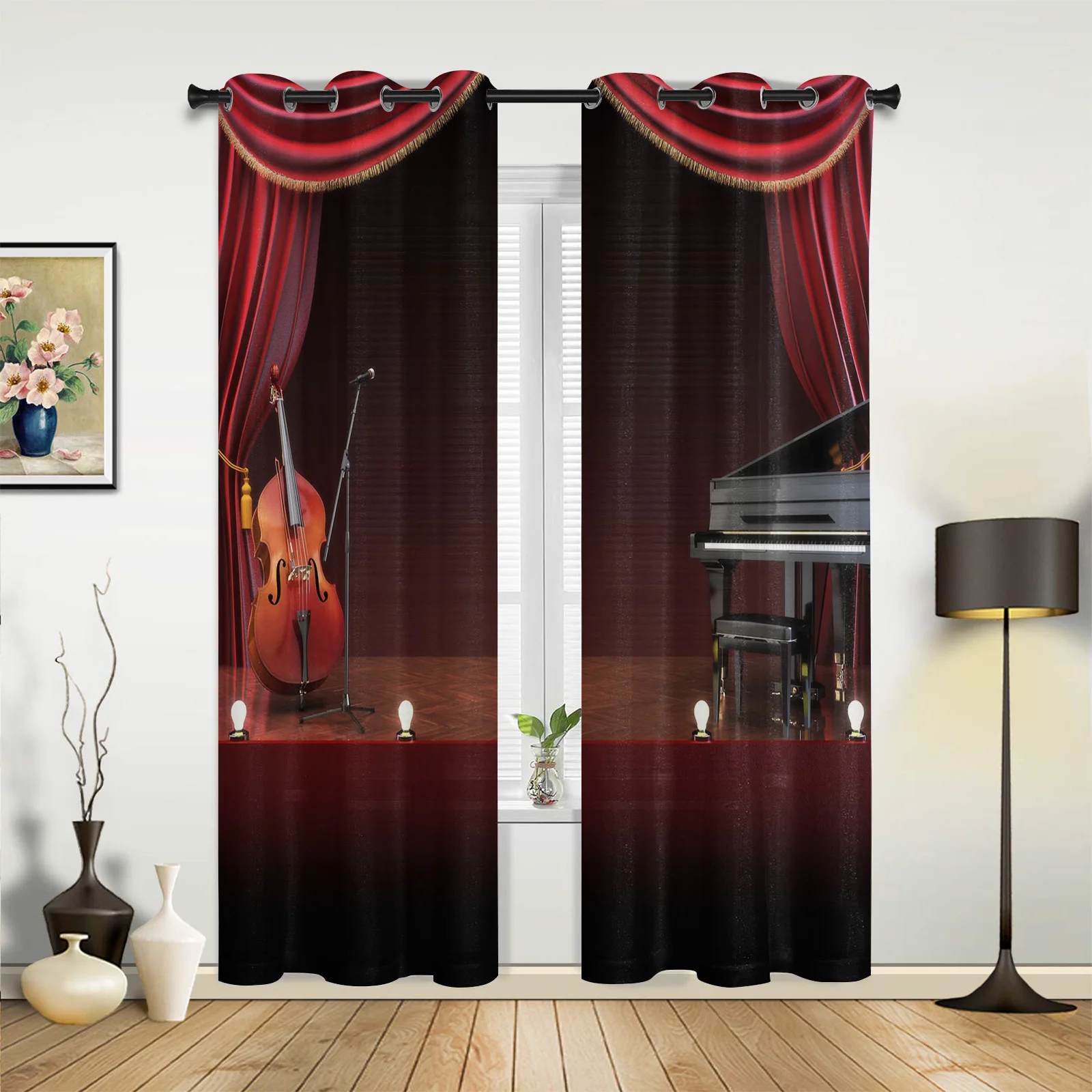 Stage Piano Guitar Kitchen Curtain Kids Bedroom Living Room Balcony French Windows Curtain Fabric Pergola Bathroom