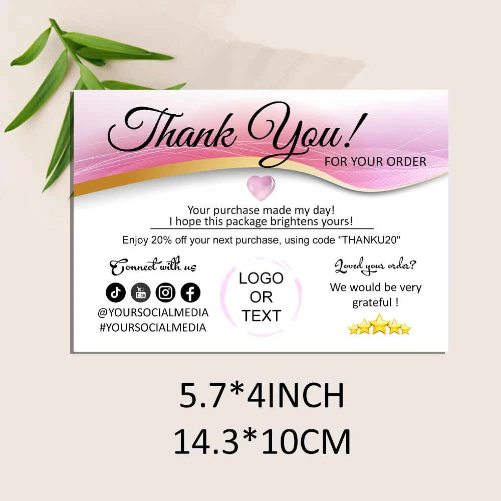 Custom Mini Rosegold Glitter Business Thank You Insert Card, Add Logo Insert, Car Packaging, Thank You for Your Order